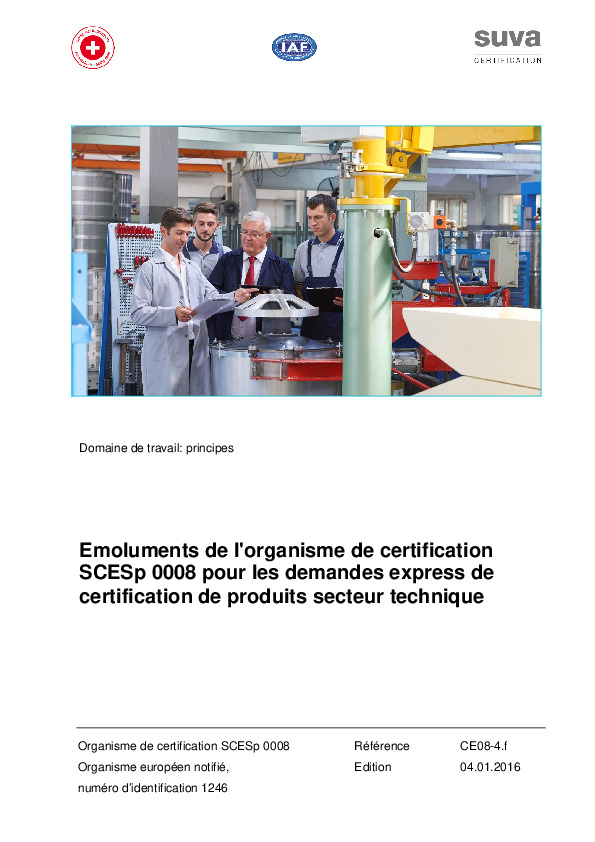 Prestations et émoluments pour les certifications express