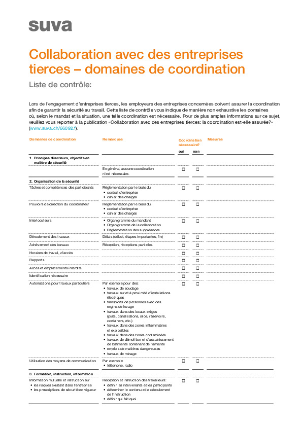 Collaboration avec des entreprises tierces – domaines de coordination