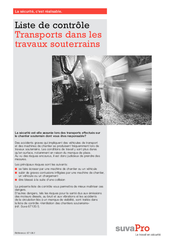 Liste de contrôle: améliorer la sécurité des transports dans les travaux souterrains