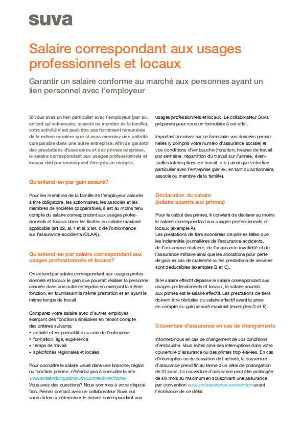 Bien assuré: pratique salariale professionnelle/locale