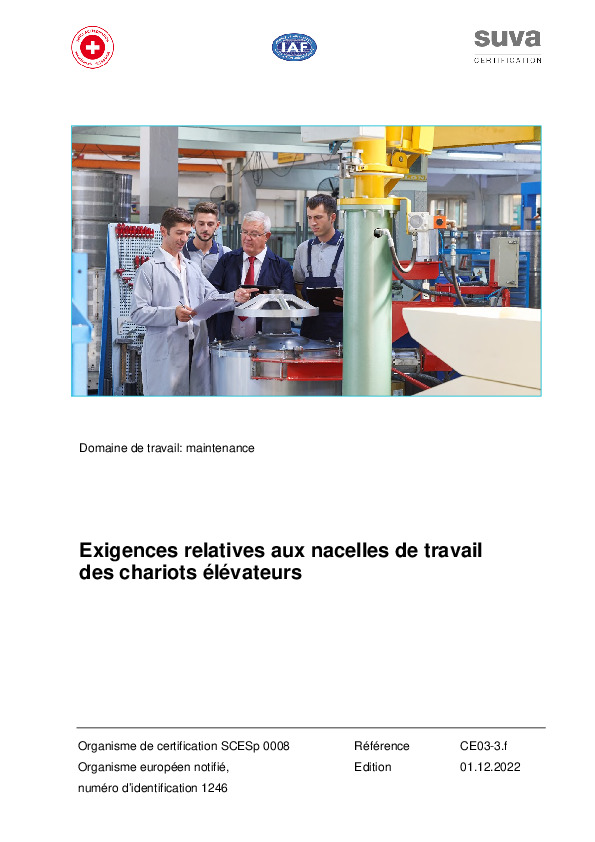 Exigences relatives à la nacelle de travail des chariots élévateurs