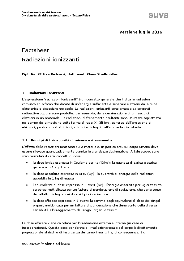 Radiazioni ionizzanti: factsheet