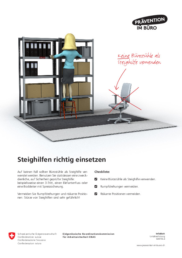 Ergonomie am Arbeitsplatz. Prvention im Bro:Steighilfen richtig einsetzen  (EKAS)