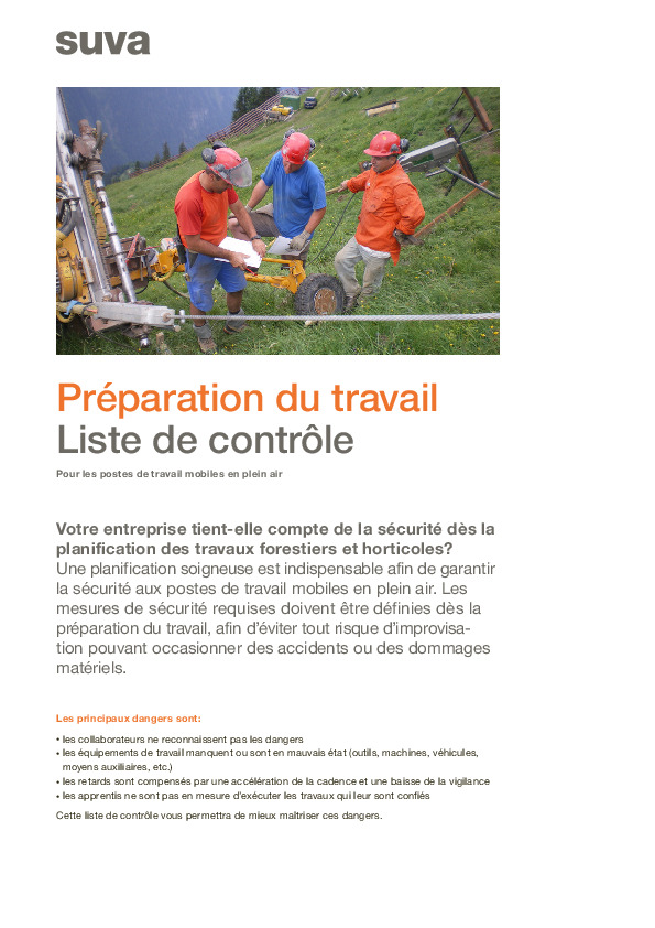 Préparation du travail travaux forestiers et de paysagisme avec liste de contrôle