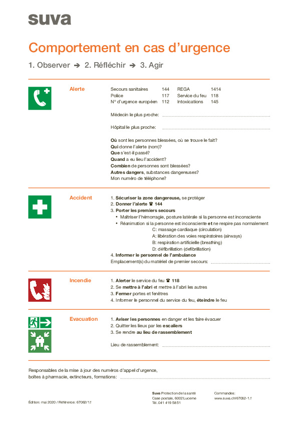 Feuillet d’information: comportement en cas d’urgence