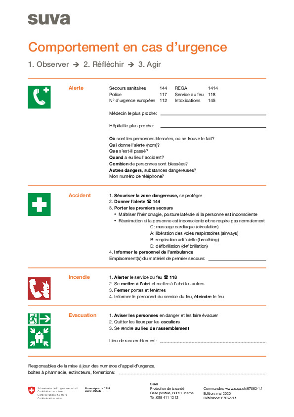 Feuillet d’information: comportement en cas d’urgence