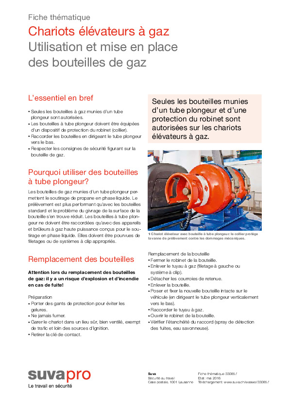 Chariots élévateurs à gaz: Utilisation et mise en place des bouteilles de gaz