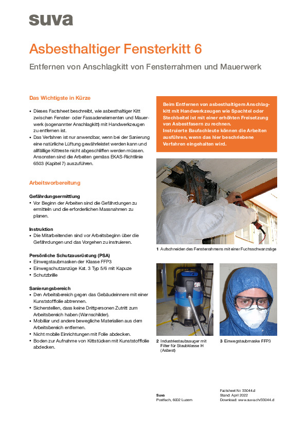 Asbesthaltigen Anschlagkitt sicher entfernen