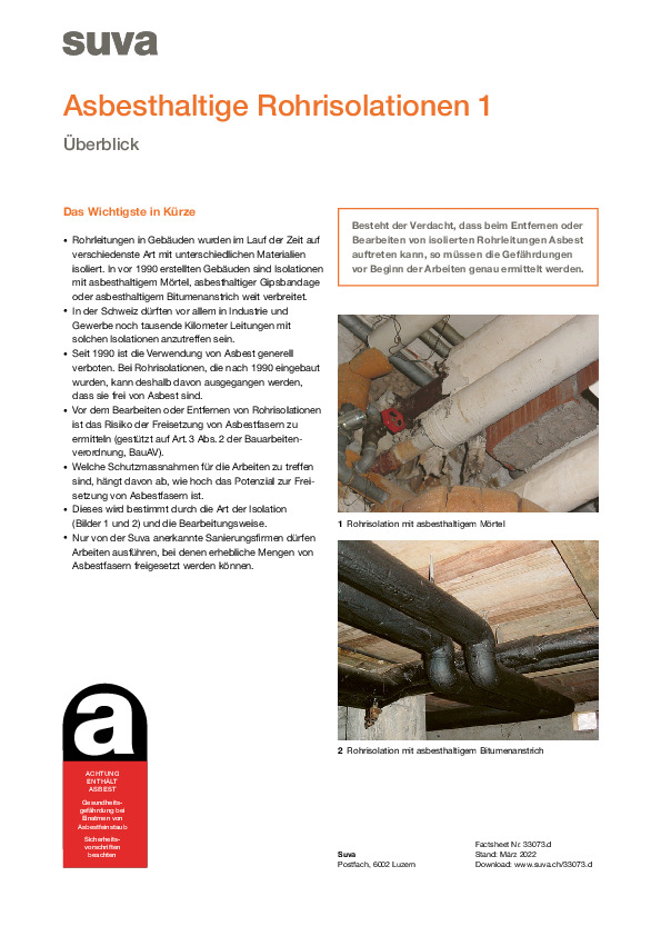 Factsheet 1: asbesthaltige Rohrisolationen Überblick