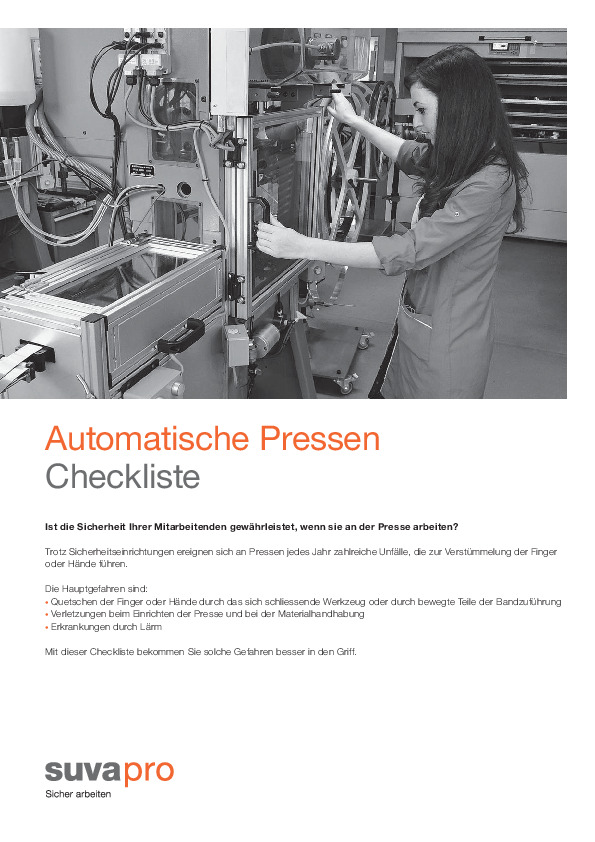 Checkliste automatische Presse: Schützen Sie Ihre Hände