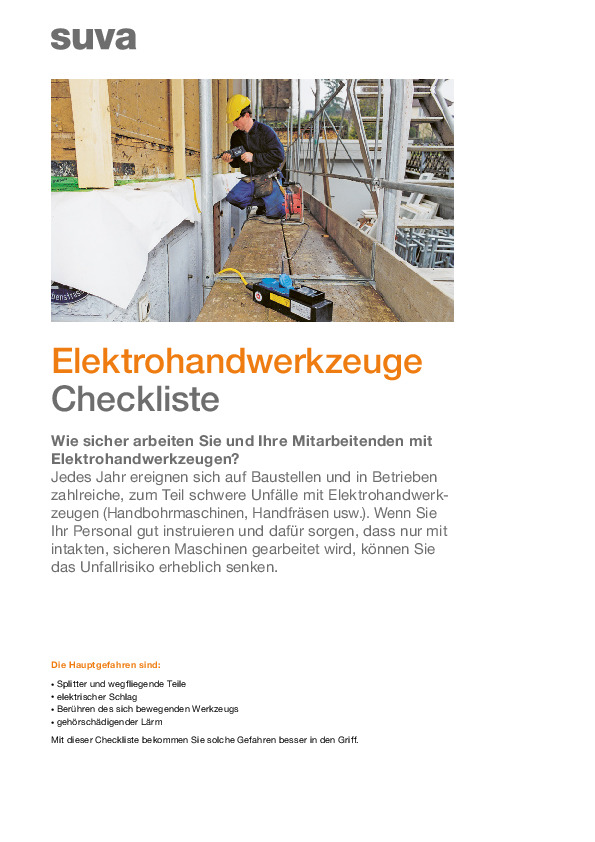 Elektrowerkzeuge Checkliste: Unfallrisiko senken