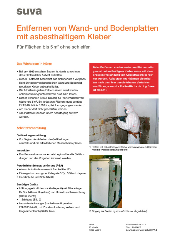 Sanierung von Wand- und Bodenplatten mit Asbest-Kleber