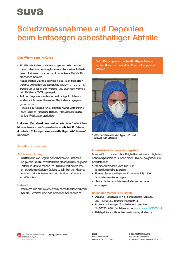 Schutzmassnahmen auf Deponien beim Entsorgen von Asbest