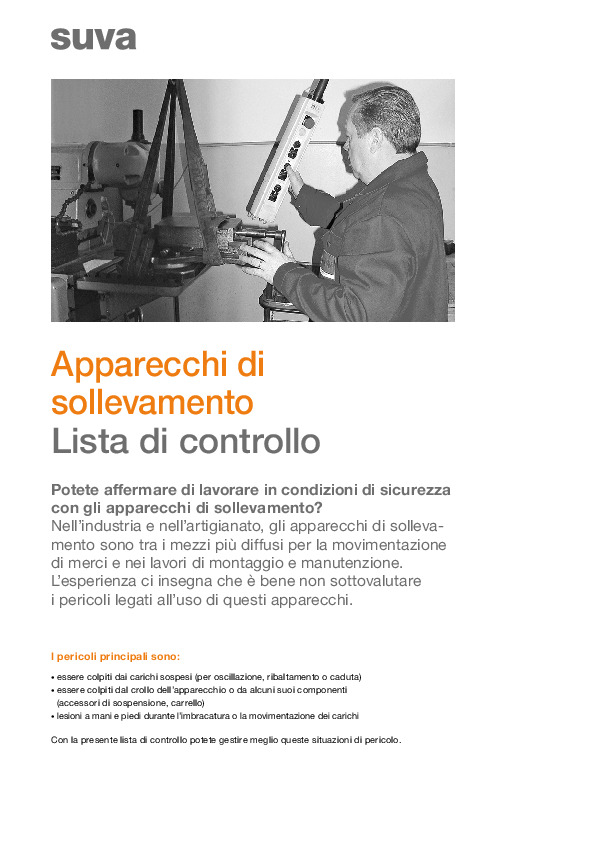 Lista di controllo App. di sollevamento: trasporto