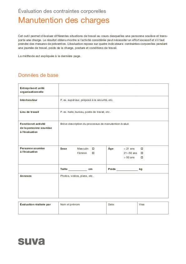 Test d’évaluation des contraintes corporelles lors de la manutention de charges