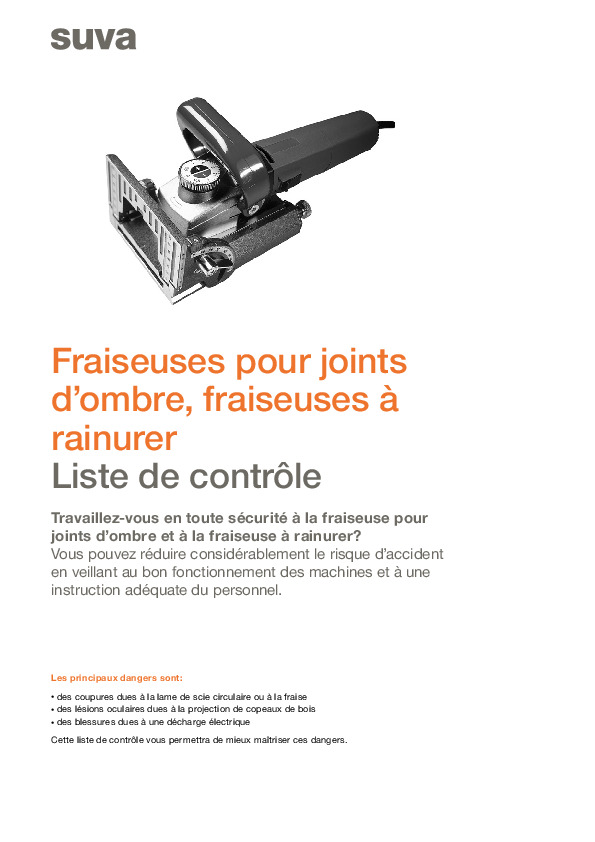 Liste de contrôle: Fraiseuses pour joints d’ombre, fraiseuses à rainurer