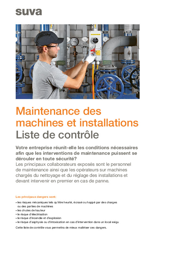 Liste de contrôle: maintenance sûre des machines et installations