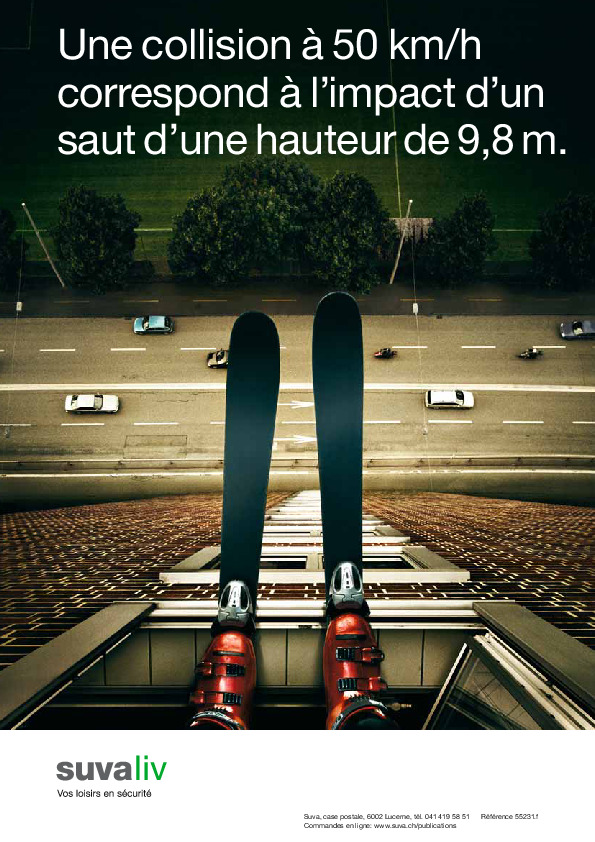 Une collision à 50 km/h correspond à l'impact d'un saut d'une hauteur de 9,8 m