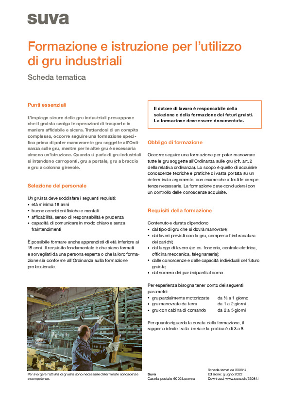 Formazione per la manovra di gru industr.