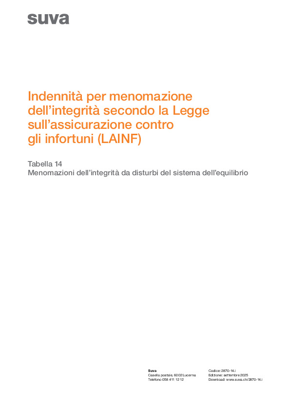 Tabella 14 - Menomazioni dell’integrità da disturbi del sistema dell’equilibrio