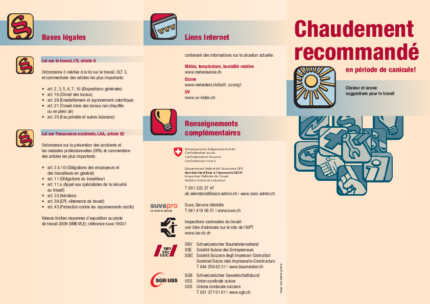 Conseils pour le travail en cas de chaleur et d’ozone