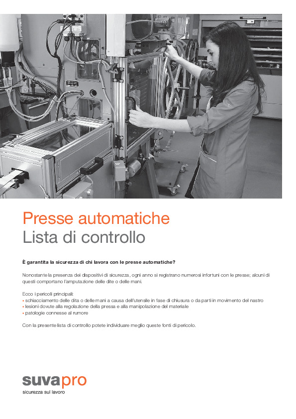 Lista di controllo presse automatiche: protezione mani
