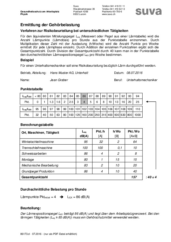 Anleitung: Ermittlung der Gehörbelastung zum Lärmschutz