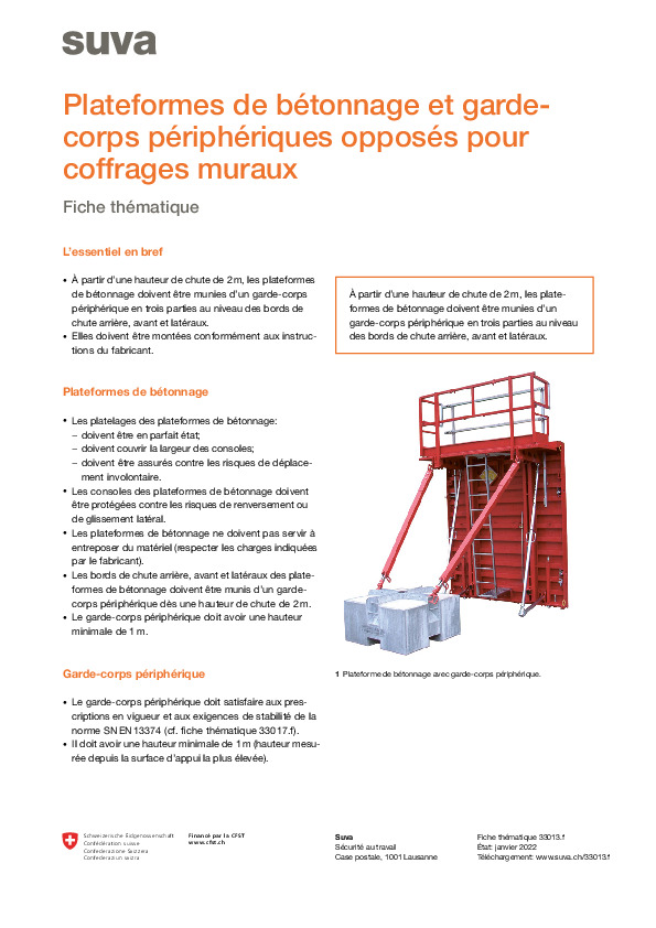 Plateformes de bétonnage sûres pour coffrages muraux