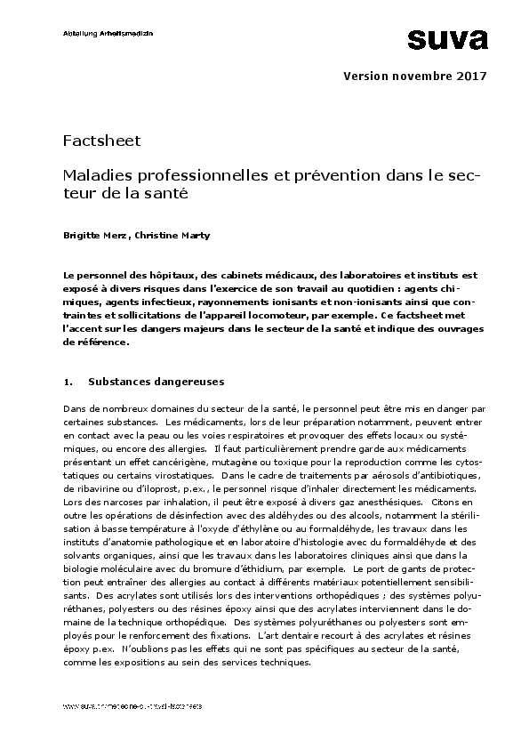 Maladies professionnelles et prévention dans le secteur de la santé