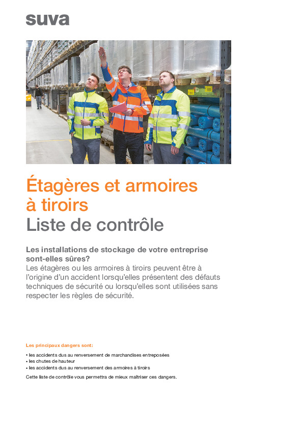 Liste de contrôle Étagères et armoires à tiroirs
