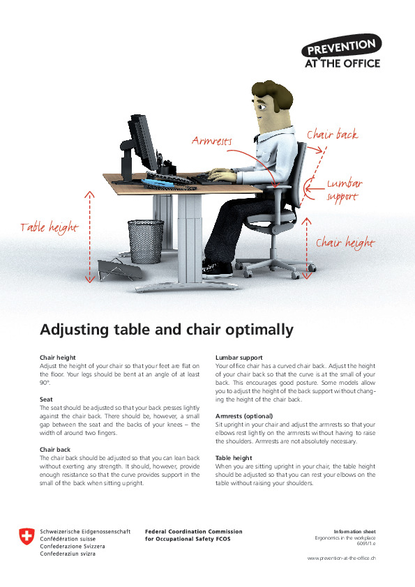 Ergonomics in the workplace. Prevention at the office: Adjusting table and chair optimally (FCOS)
