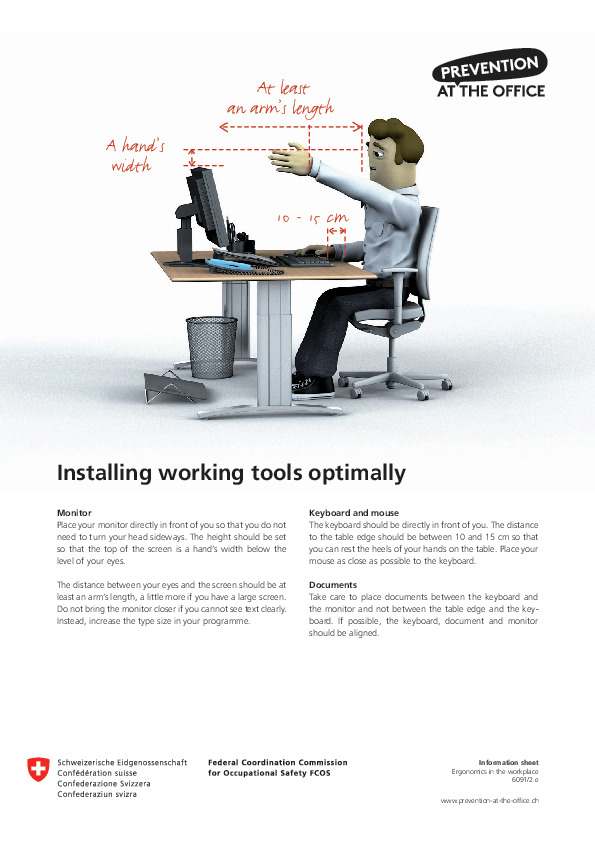 Ergonomics in the workplace. Prevention at the office: Installing working tools optimally (FCOS)
