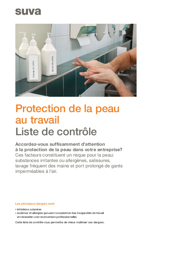 Liste de contrôle: protection de la peau en entreprise