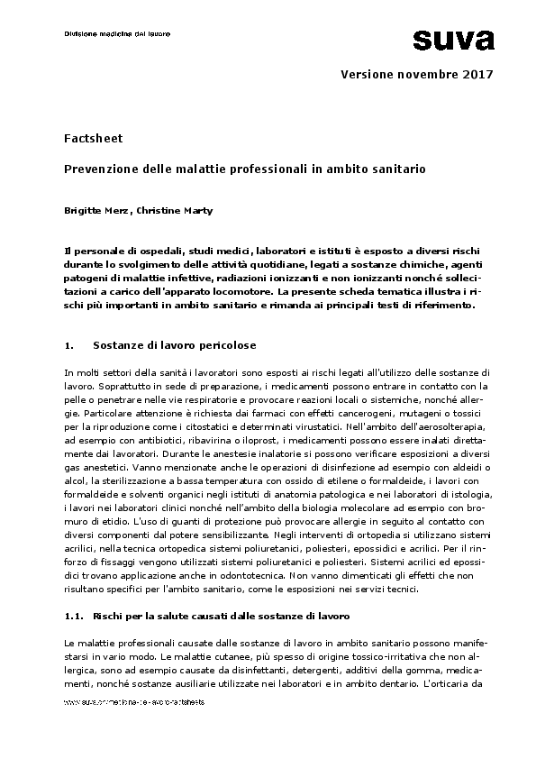 Prevenzione delle malattie professionali in ambito sanitario