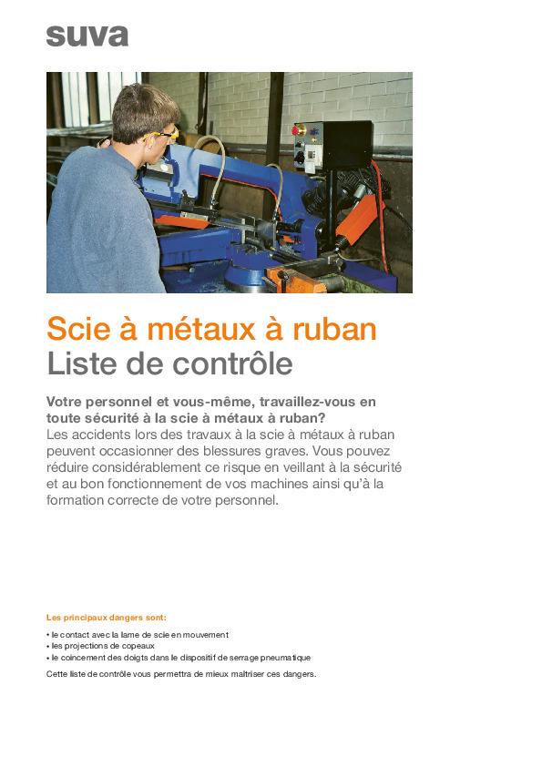 Liste de contrôle: Sécurité des scies à métaux à ruban