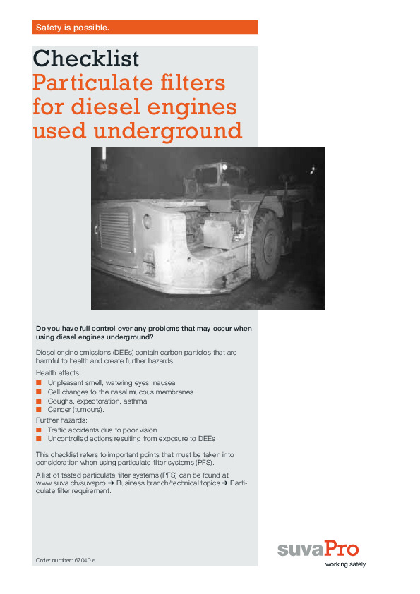 Particulate filters for diesel engines used underground