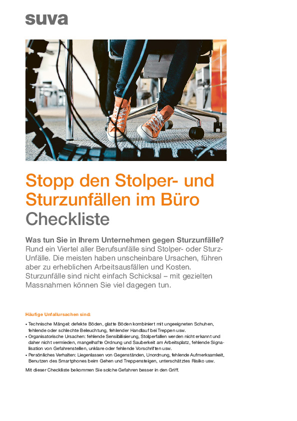 Checkliste Stopp den Stolper- und Sturzunfällen im Büro