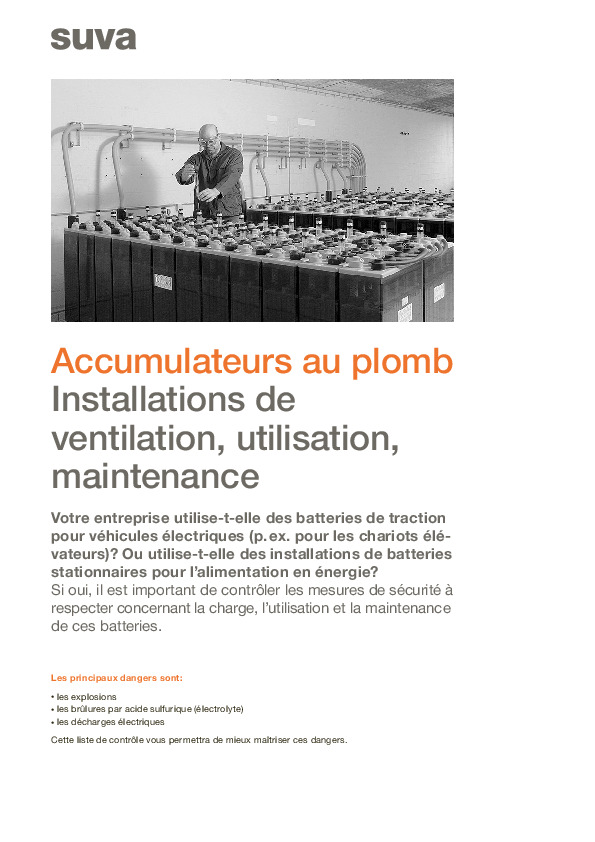 Liste de contrôle: mesures de ventilation et entretien pour les accumulateurs au plomb