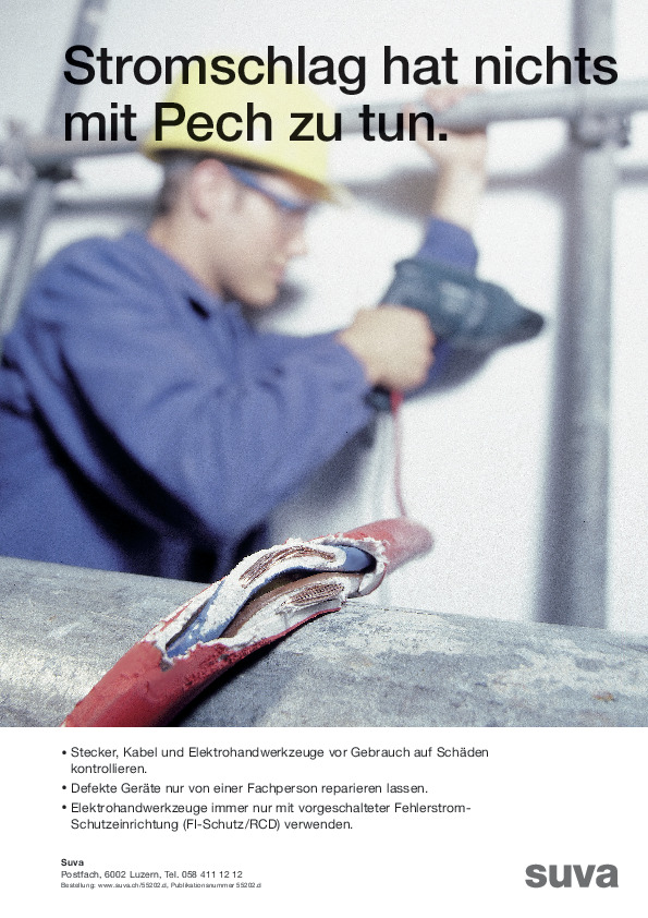 Plakat: Stromschlag hat nichts mit Pech zu tun