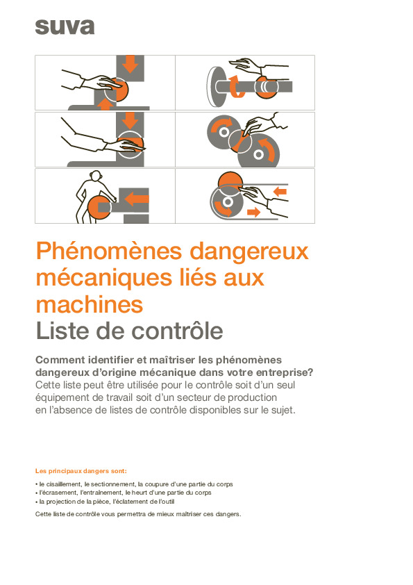 Phénomènes dangereux mécaniques liés aux machines Liste de contrôle