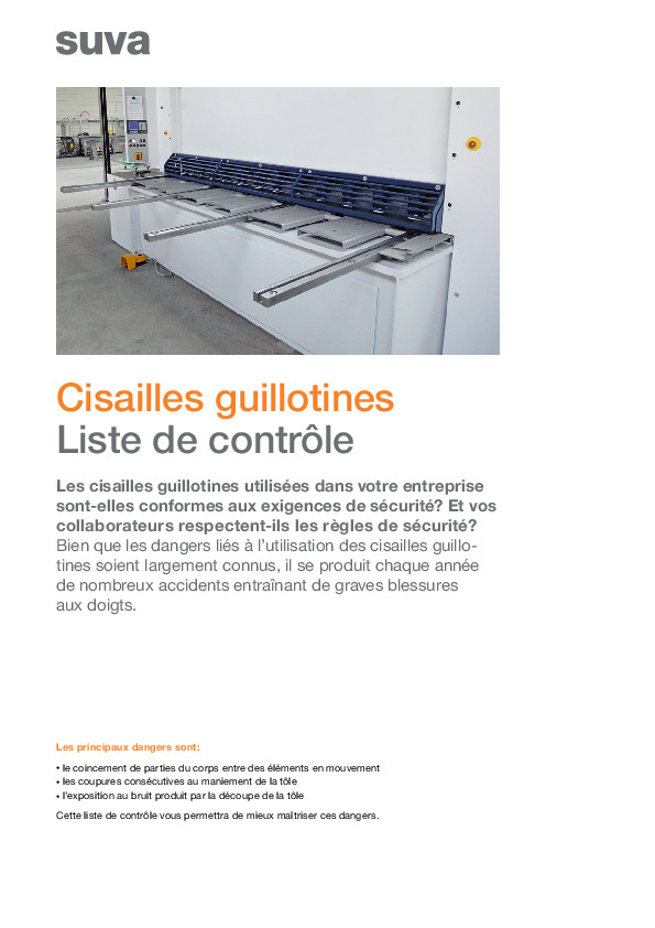 Liste de contrôle «Cisailles guillotines»