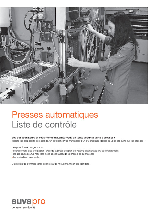 Liste de contrôle Presse automatique: Protégez vos mains