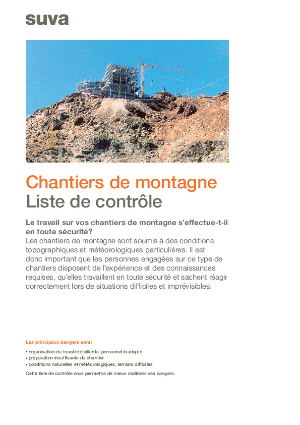 Chantiers de montagne: liste de contrôle