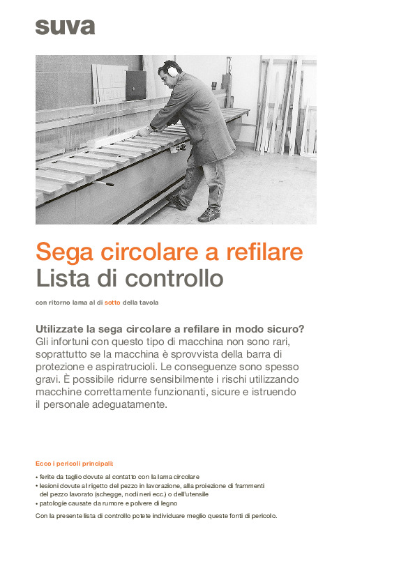 Lista controllo sicurezza sega a refilare sotto tavola