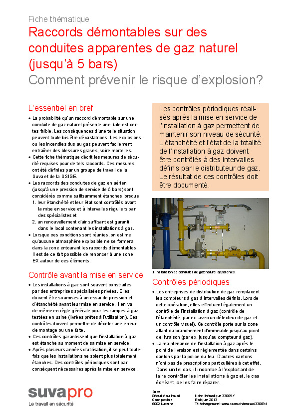 Raccords démontables sur des conduites apparentes de gaz naturel (jusqu’à 5 bars)