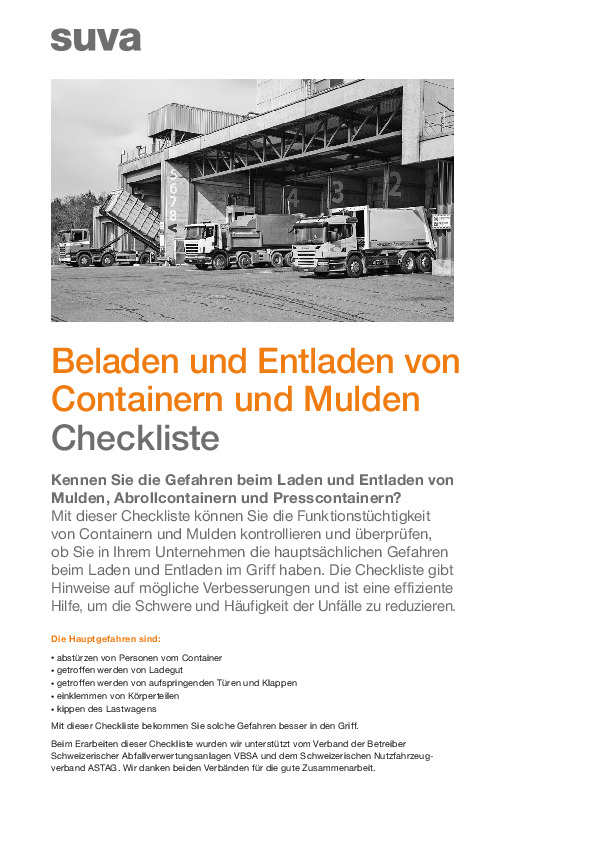 Checkliste: Be- und Entladen von Containern und Mulden