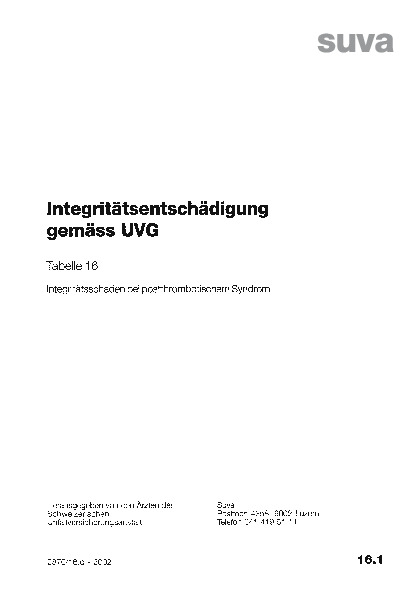 Tabelle 16 - Intetitätsschaden bei postthrombotischem Syndrom