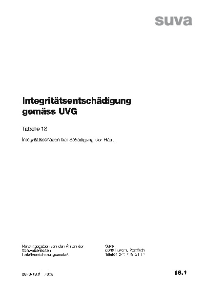 Tabelle 18 - Integritätsschaden bei Schädigung der Haut