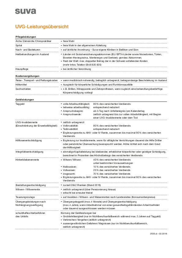 Factsheet: UVG-Leistungsübersicht