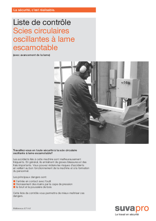 Liste de contrôle Scie circulaire oscillante à lame escamotable: assurer la sécurité